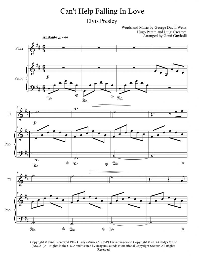 Elvis Presley Cant Help Falling In Love Flute Solo Littlesheetmusic 