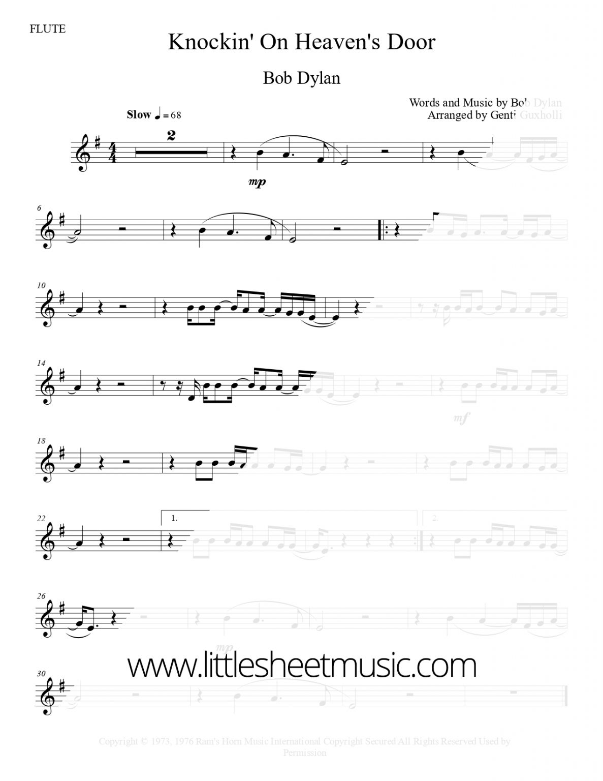 Bob Dylan Knockin On Heavens Door Flute Solo Littlesheetmusic 7176