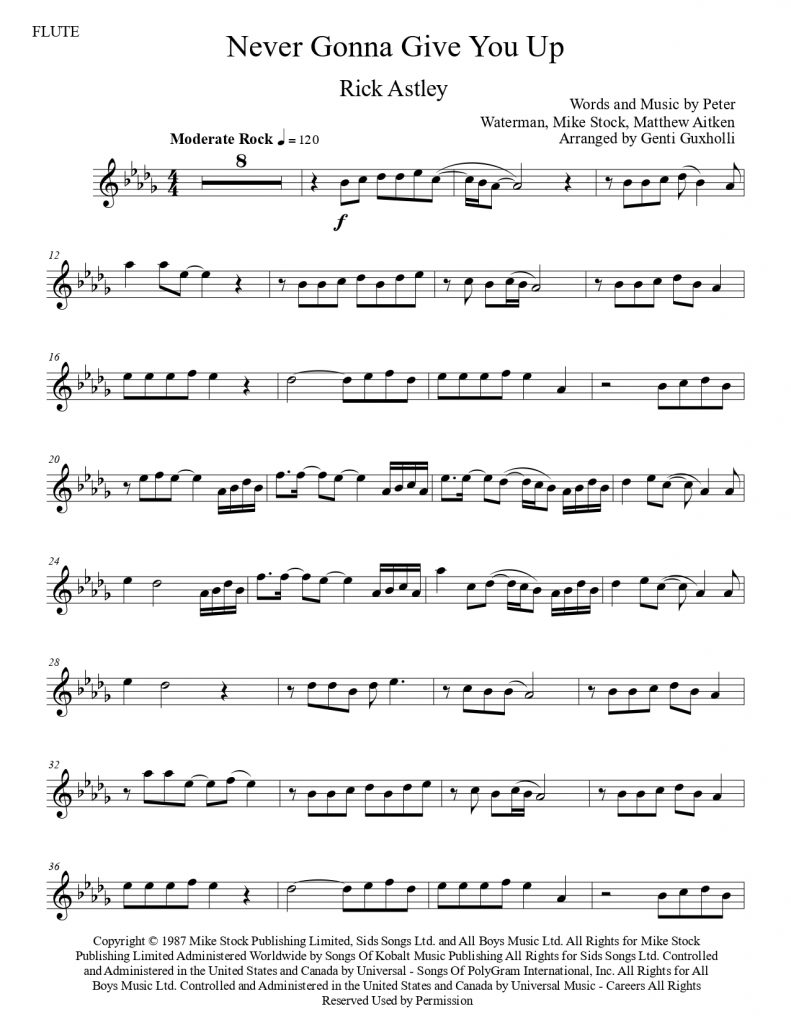 Rick Astley Never Gonna Give You Up Flute Solo Littlesheetmusic 6601